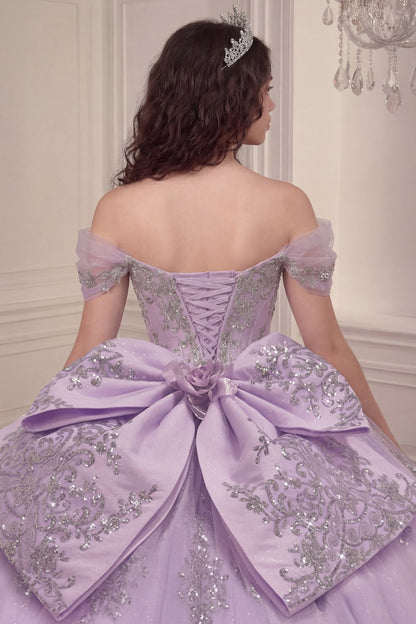 Regal Sweetheart Off-shoulder Ball Gown Quinceañera Dress With Crystal Corset & Glitter Tulle Skirt