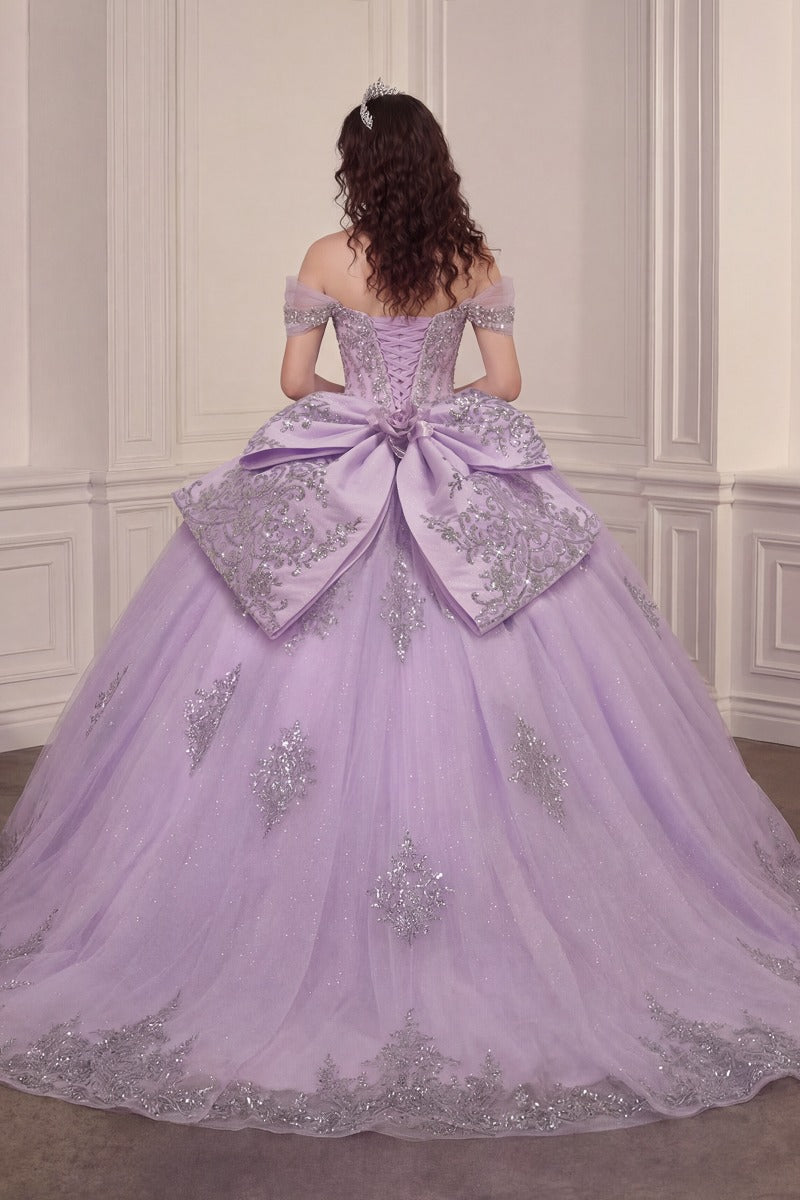 Regal Sweetheart Off-shoulder Ball Gown Quinceañera Dress With Crystal Corset & Glitter Tulle Skirt
