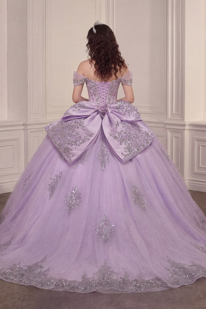 Regal Sweetheart Off-shoulder Ball Gown Quinceañera Dress With Crystal Corset & Glitter Tulle Skirt