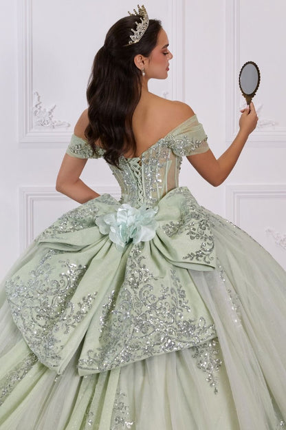 Regal Sweetheart Off-shoulder Ball Gown Quinceañera Dress With Crystal Corset & Glitter Tulle Skirt