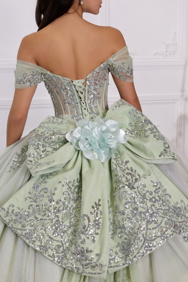 Regal Sweetheart Off-shoulder Ball Gown Quinceañera Dress With Crystal Corset & Glitter Tulle Skirt