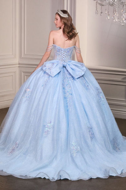 Light Blue Off-Shoulder Sweetheart Quinceañera Ball Gown with Bow Back