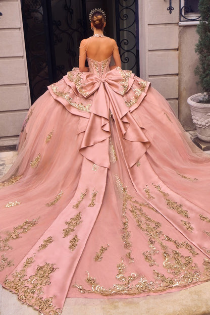 Regal Embellished Sweetheart Quinceañera Ball Gown With Glitter Tulle Skirt