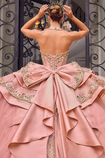 Regal Embellished Sweetheart Quinceañera Ball Gown With Glitter Tulle Skirt