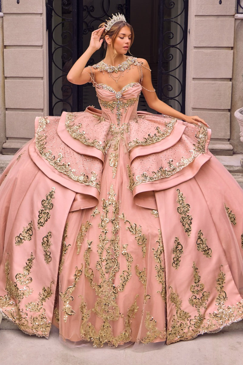 Regal Embellished Sweetheart Quinceañera Ball Gown With Glitter Tulle Skirt