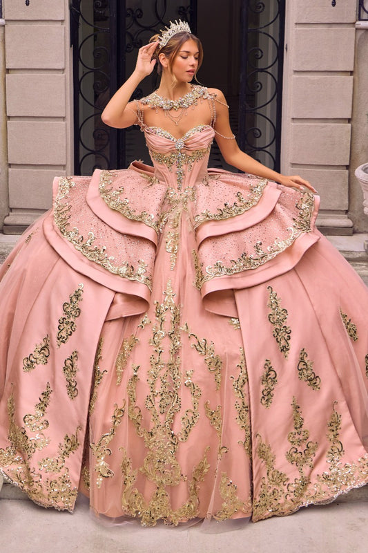 Regal Embellished Sweetheart Quinceañera Ball Gown With Glitter Tulle Skirt