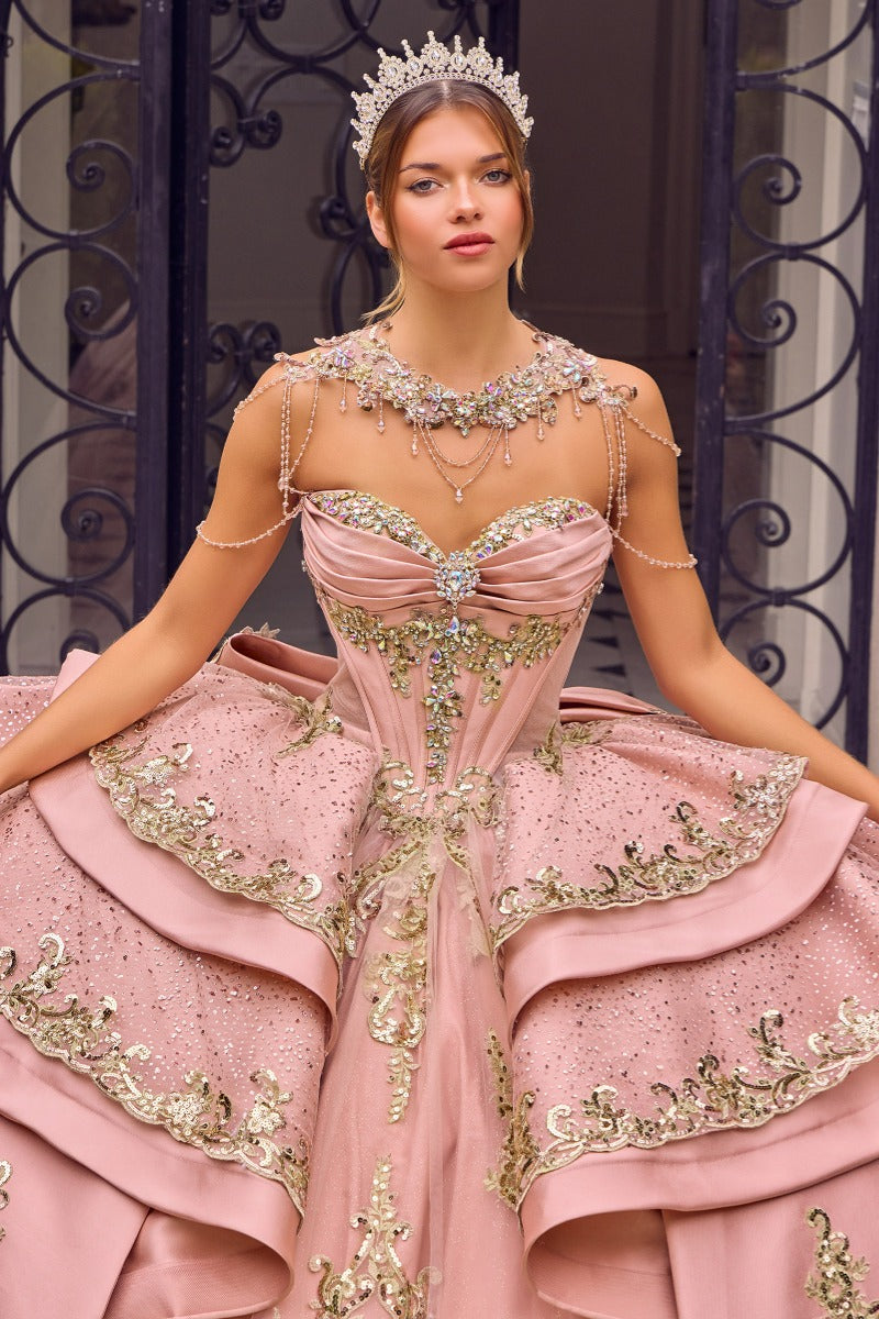 Regal Embellished Sweetheart Quinceañera Ball Gown With Glitter Tulle Skirt