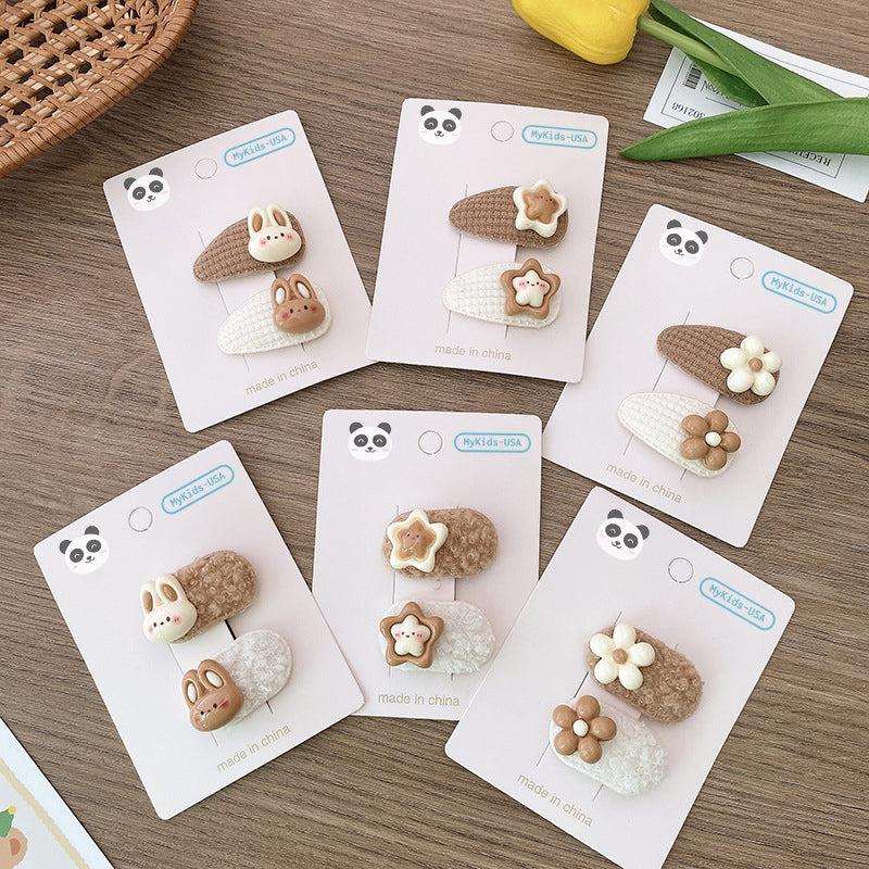 Cartoon Rabbit, Floral, And Star Hair Clip: Small Fabric And Plush Hair Accessory Set