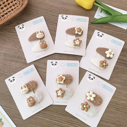 Cartoon Rabbit, Floral, And Star Hair Clip: Small Fabric And Plush Hair Accessory Set