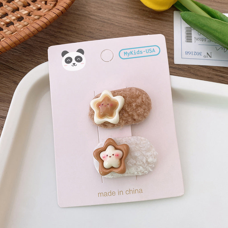 Cartoon Rabbit, Floral, And Star Hair Clip: Small Fabric And Plush Hair Accessory Set