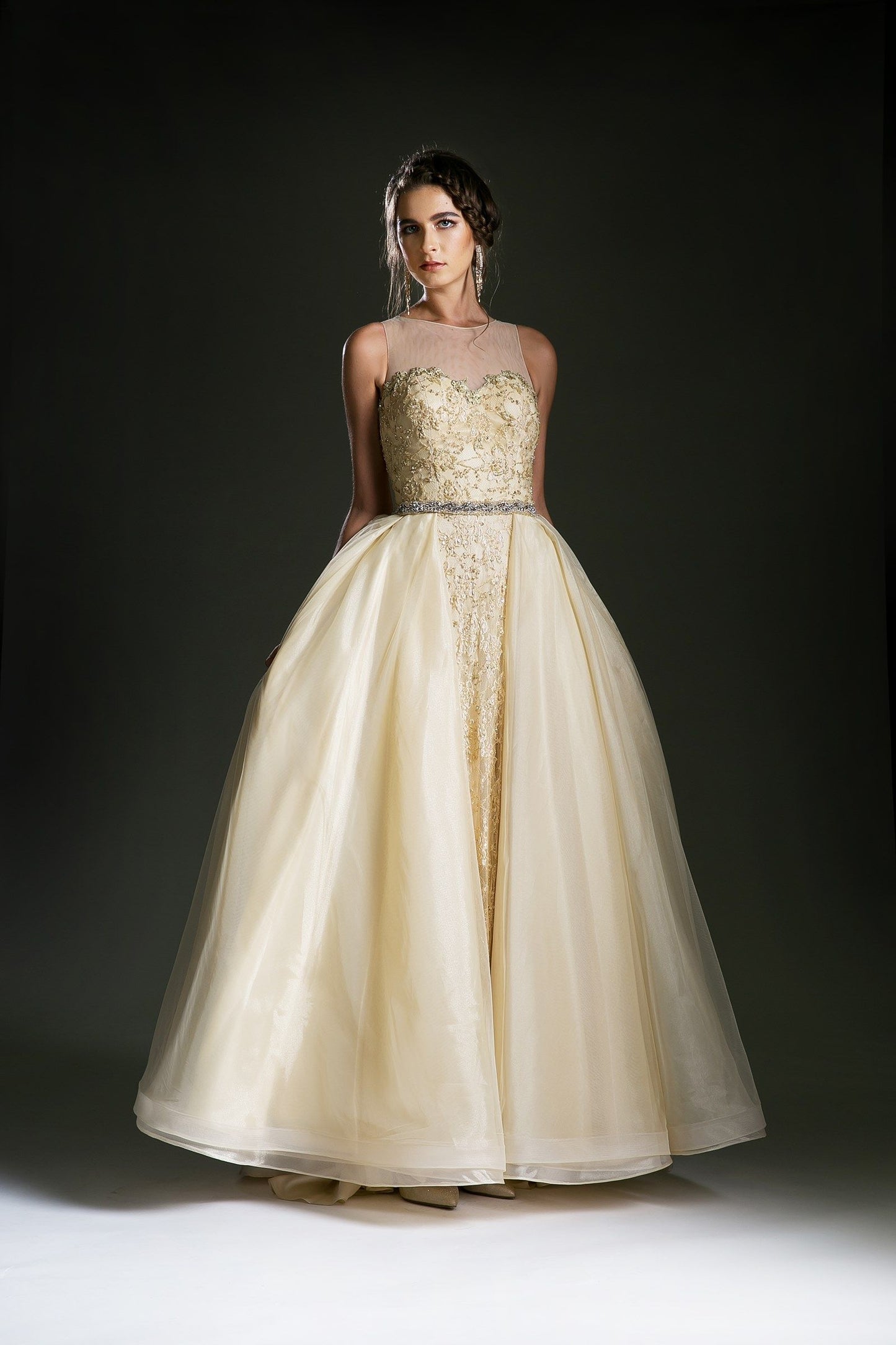 Princess dress with illusion sweetheart neckline