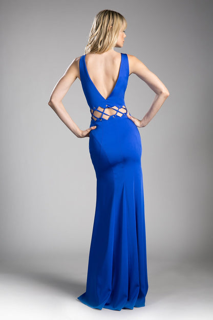 Fitted Jersey Gown with Waist Cut Outs and Open Back
