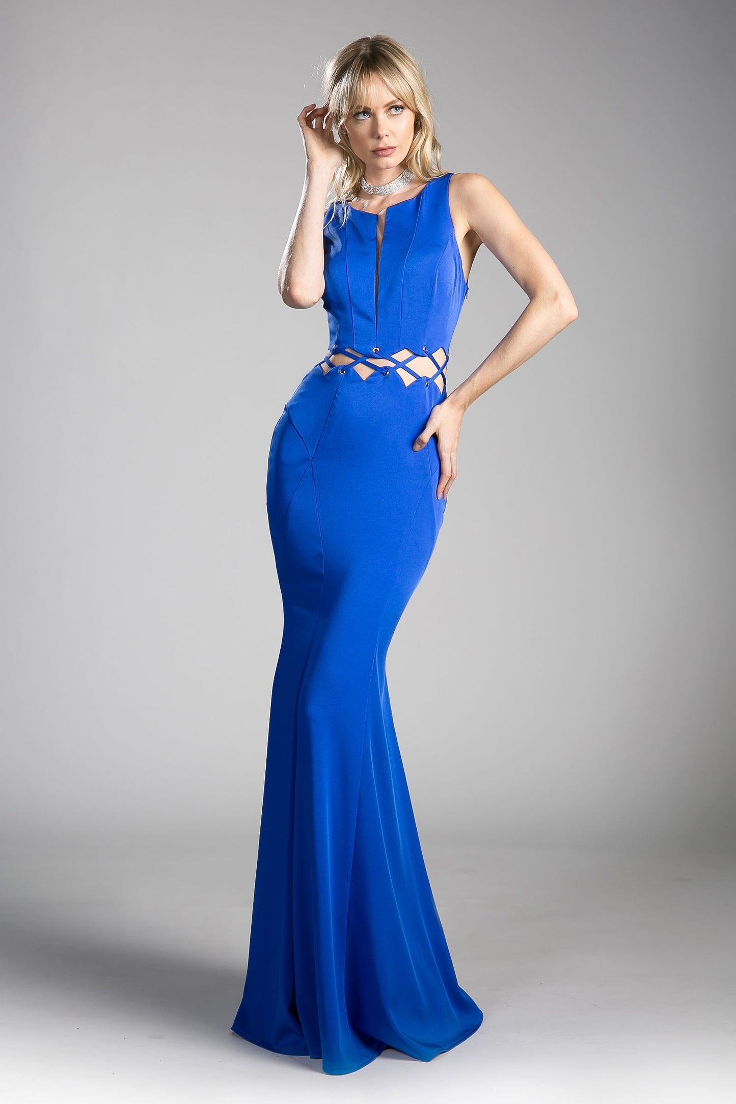 Fitted Jersey Gown with Waist Cut Outs and Open Back