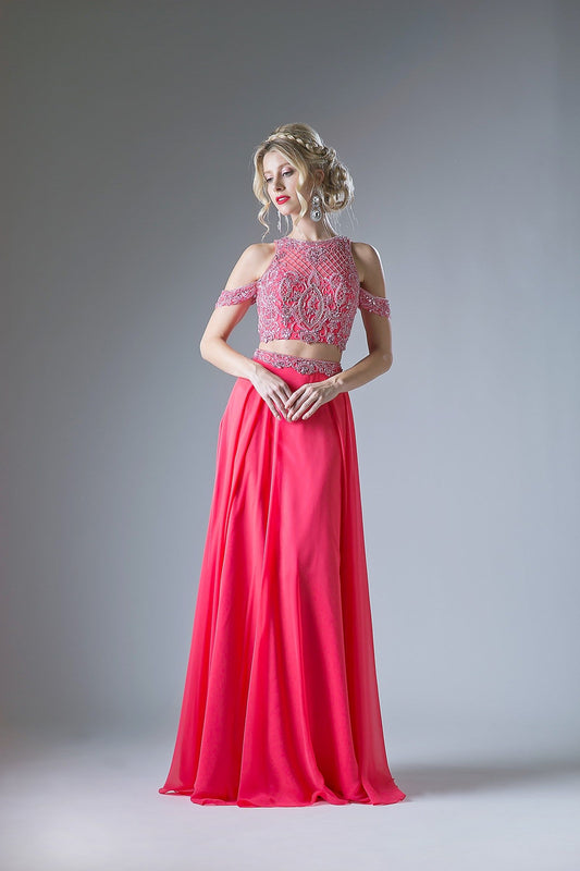 Beaded 2 Piece Chiffon Empire Waist Dress