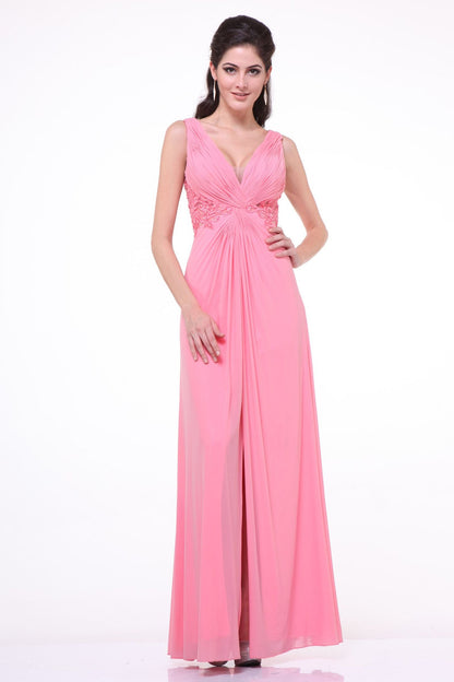 A-line dress with v-neckline and illusion back cover