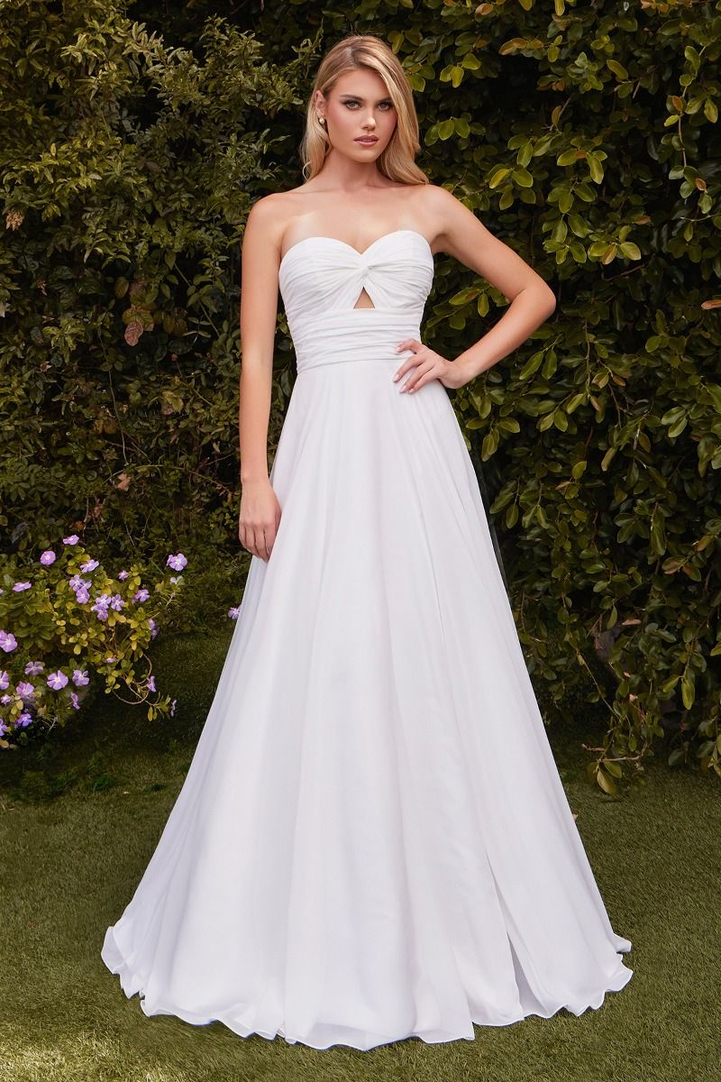 LaDivine 7435W Off White Strapless Sweetheart A-Line Chiffon Gown  Simple Bridal & Formal Wear | Marlas Fashions