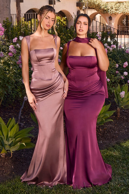 Satin Two Piece Fitted Gown