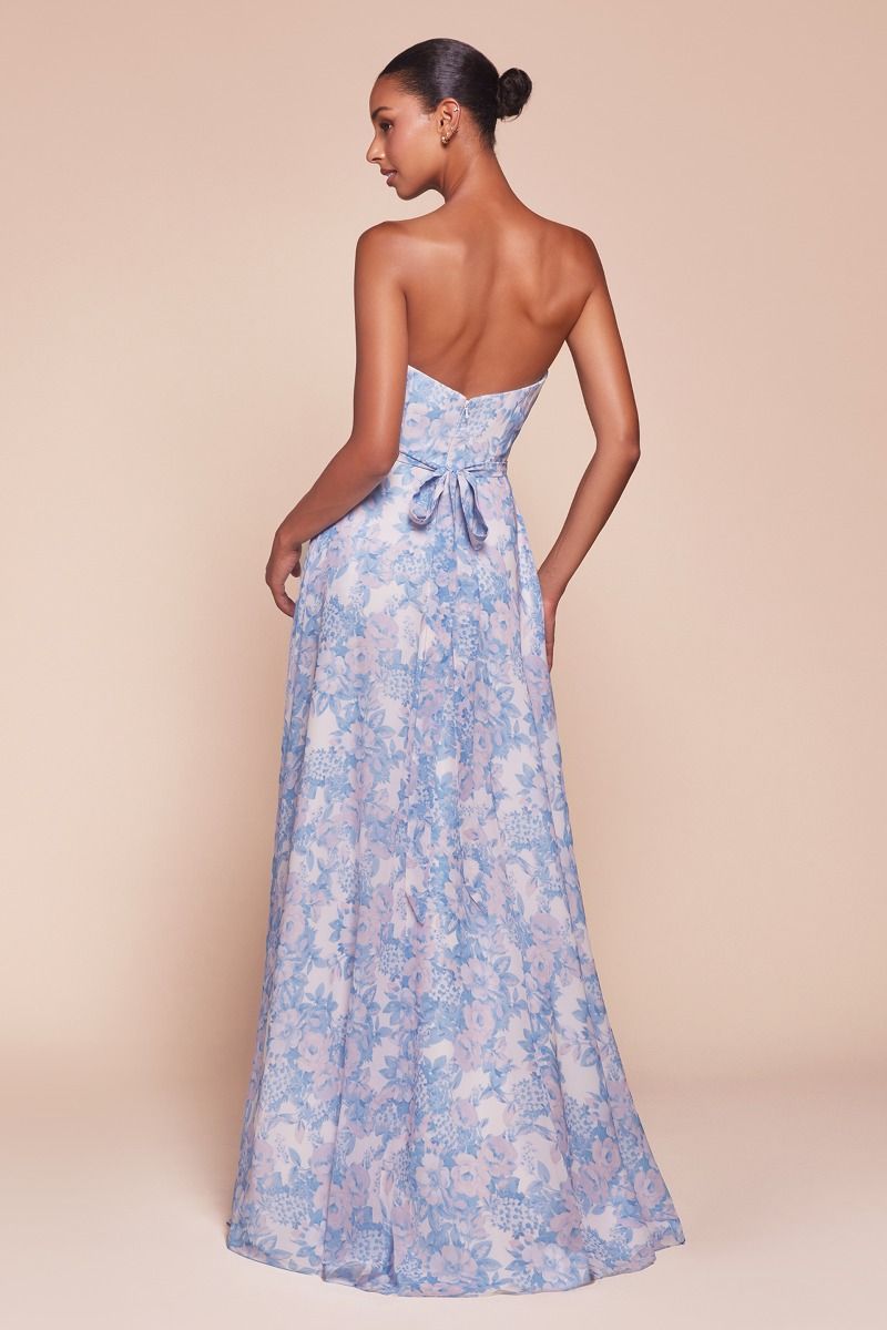 Strapless A-Line Floral Satin Dress