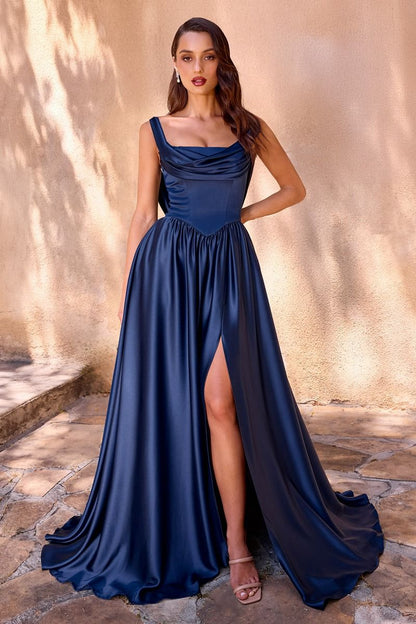 A-Line Satin Dress With A Softly Draped Scoop Neckline And Wide Straps