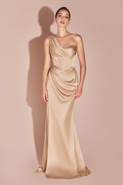 One Shoulder Satin Corset Gown