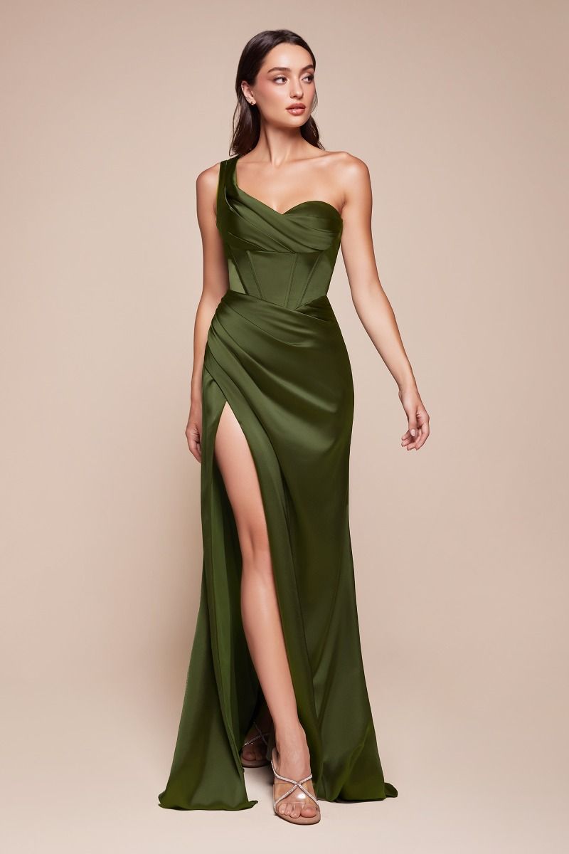 One Shoulder Satin Corset Gown