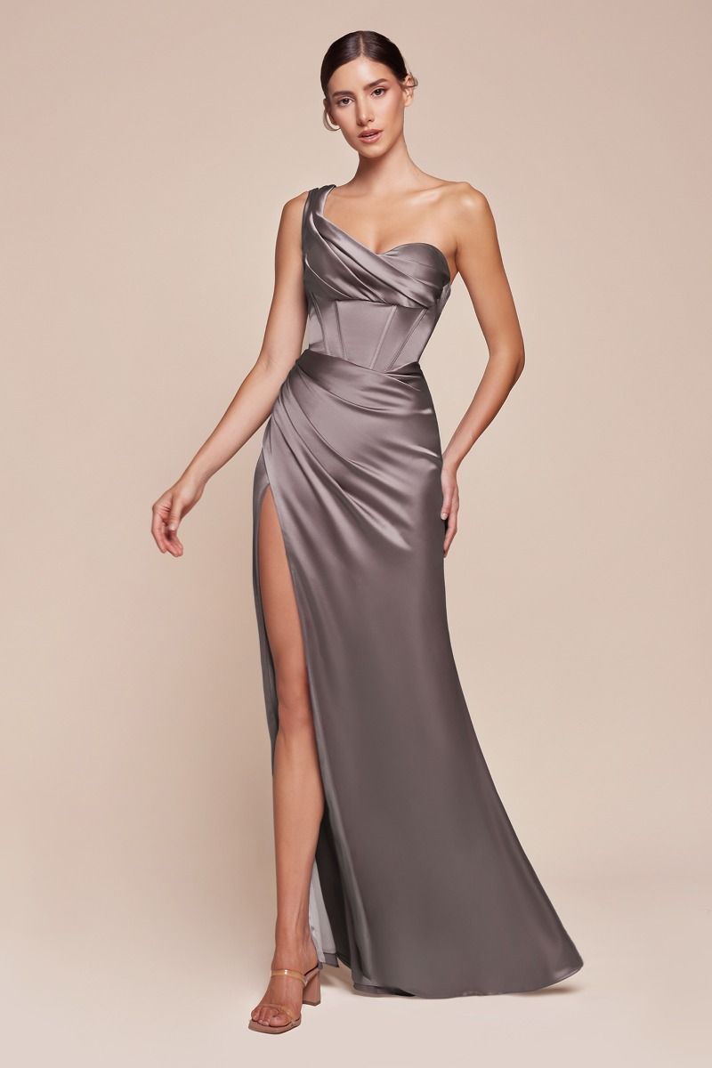 One Shoulder Satin Corset Gown 2