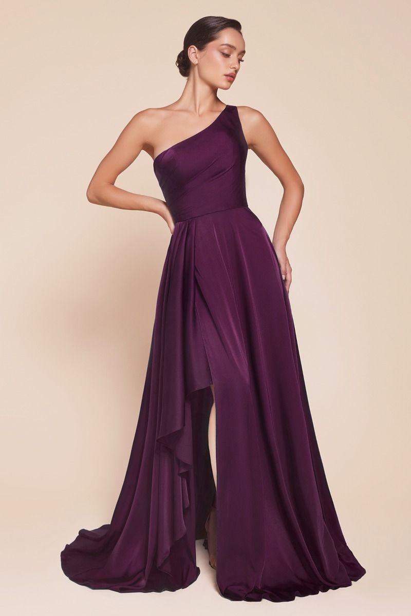 One Shoulder Satin A-Line Dress