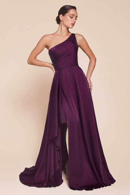 One Shoulder Satin A-Line Dress