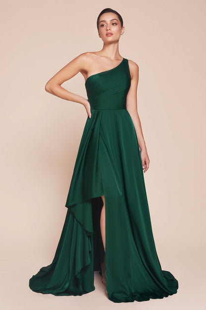 One Shoulder Satin A-Line Dress