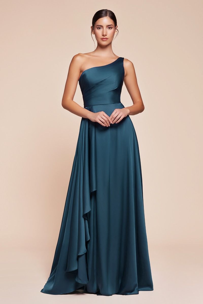 One Shoulder Satin A-Line Dress