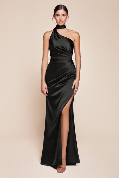 One Shoulder Luxe Satin Fitted Gown