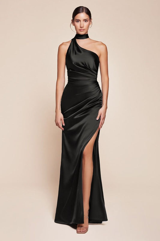 One Shoulder Luxe Satin Fitted Gown