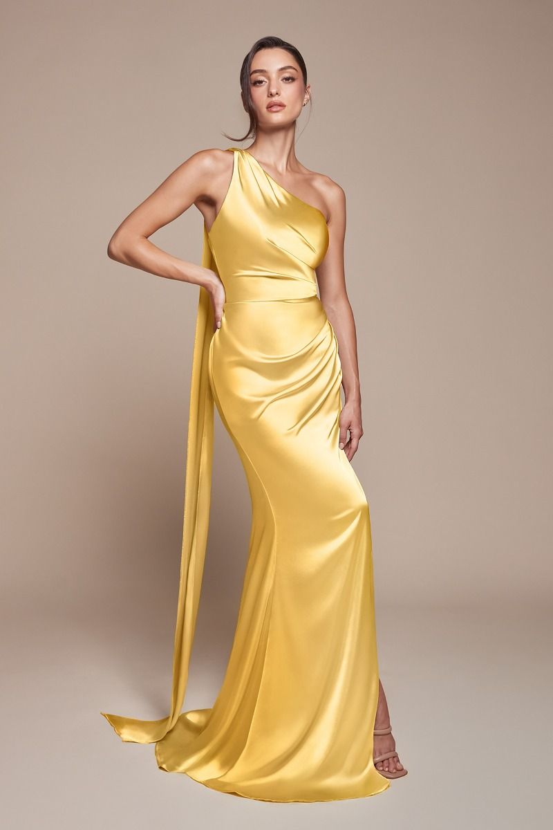 One Shoulder Luxe Satin Fitted Gown