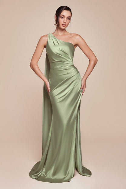 One Shoulder Luxe Satin Fitted Gown