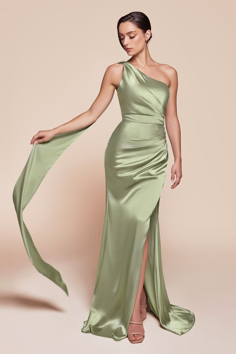 The Diana One Shoulder Satin Gown Sage / 18 The Diana One Shoulder Satin Gown Sage / 18
