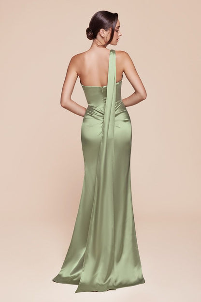 One Shoulder Luxe Satin Fitted Gown