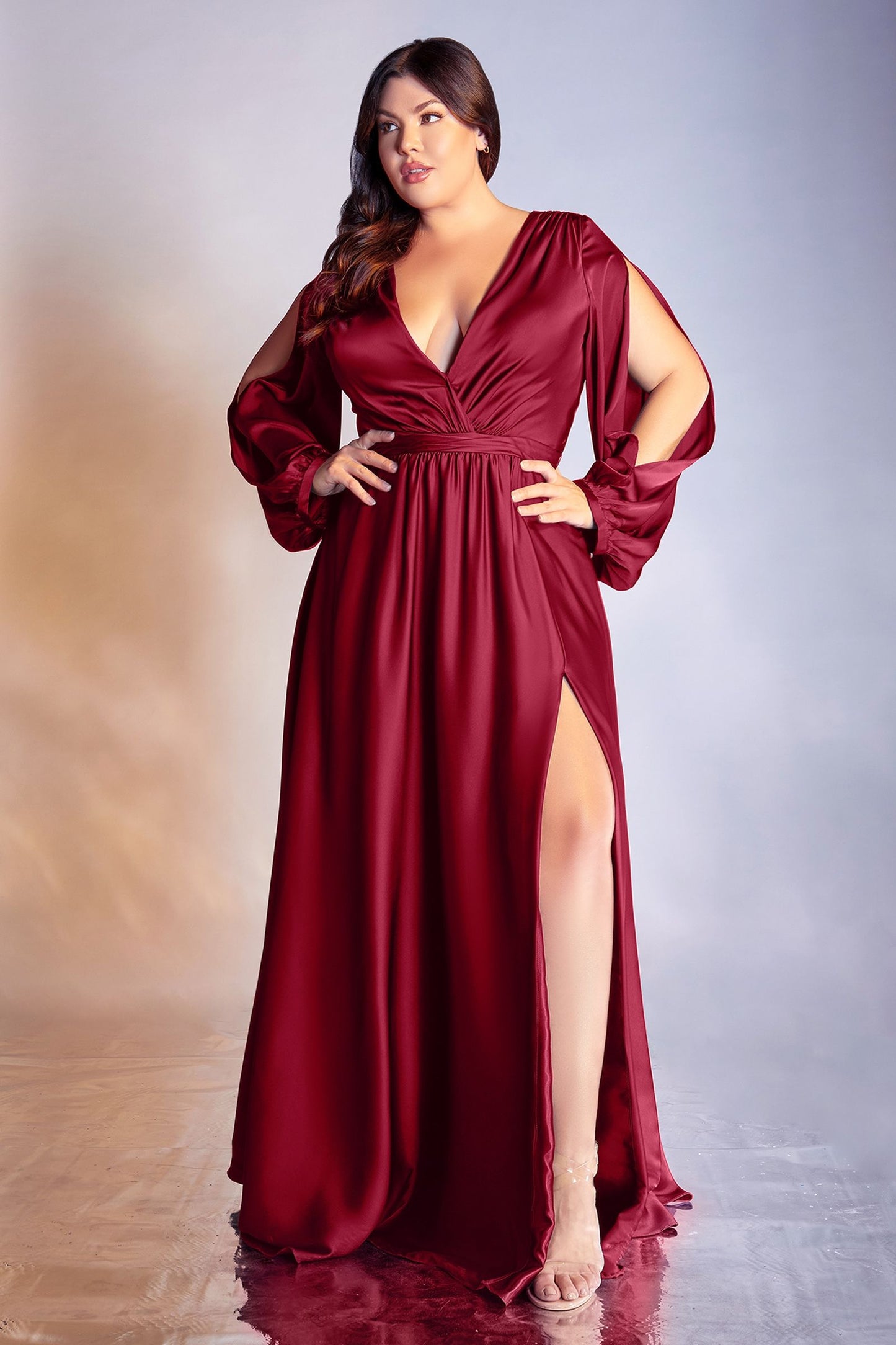 Curve Satin Long Sleeve Gown