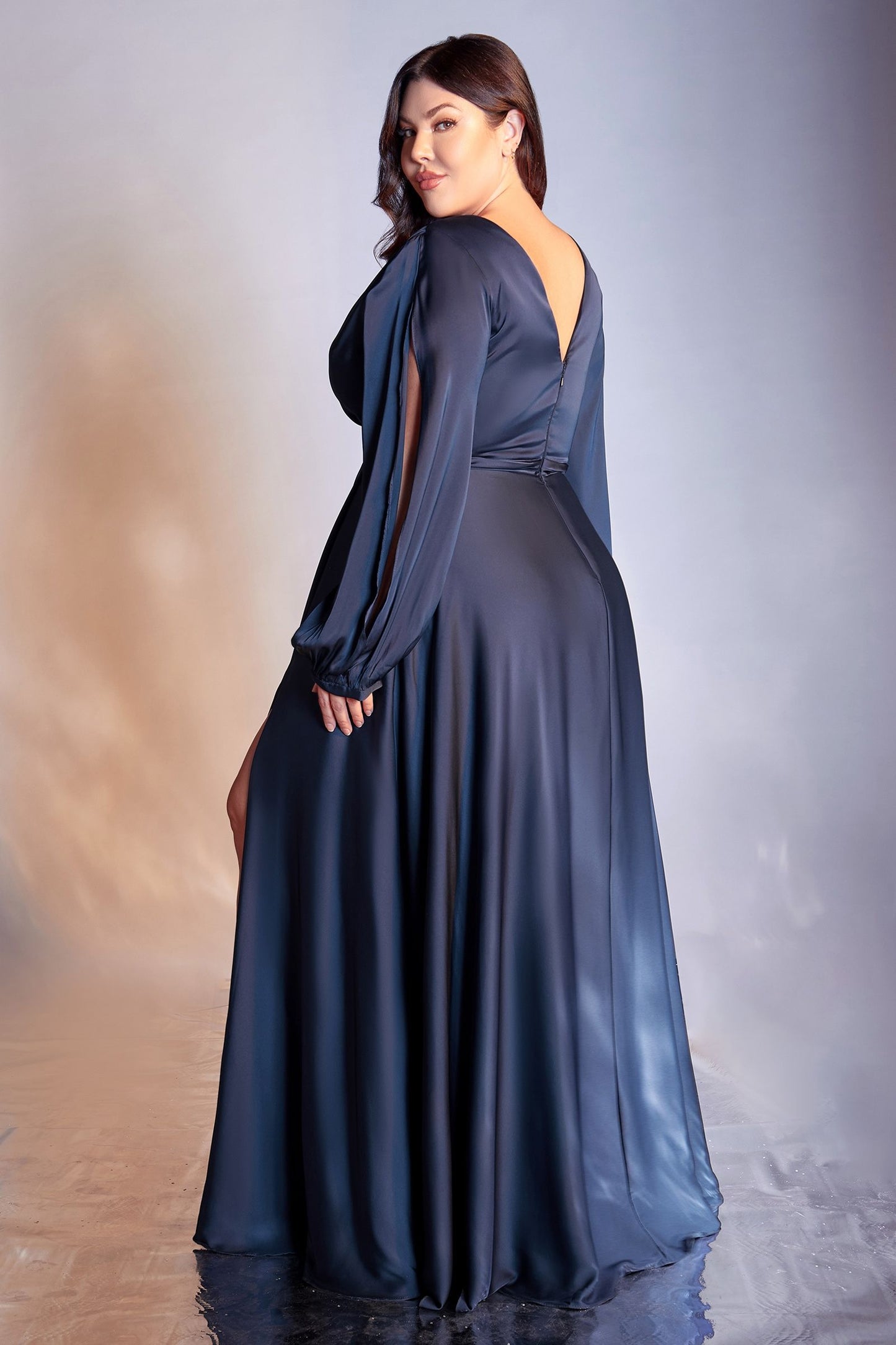 Curve Satin Long Sleeve Gown