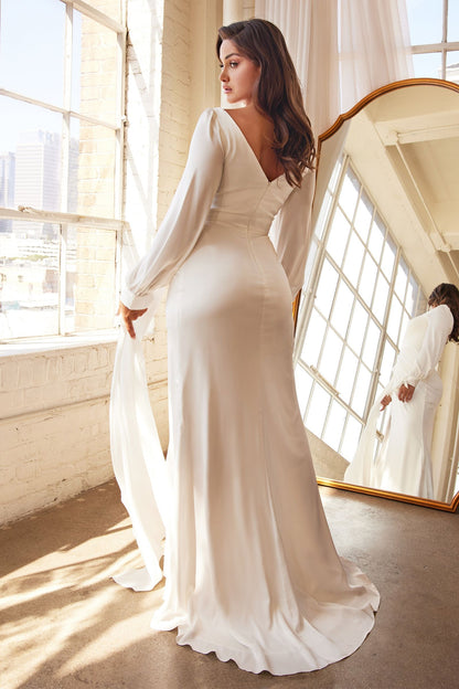 Long Sleeve Satin Bridal Gown