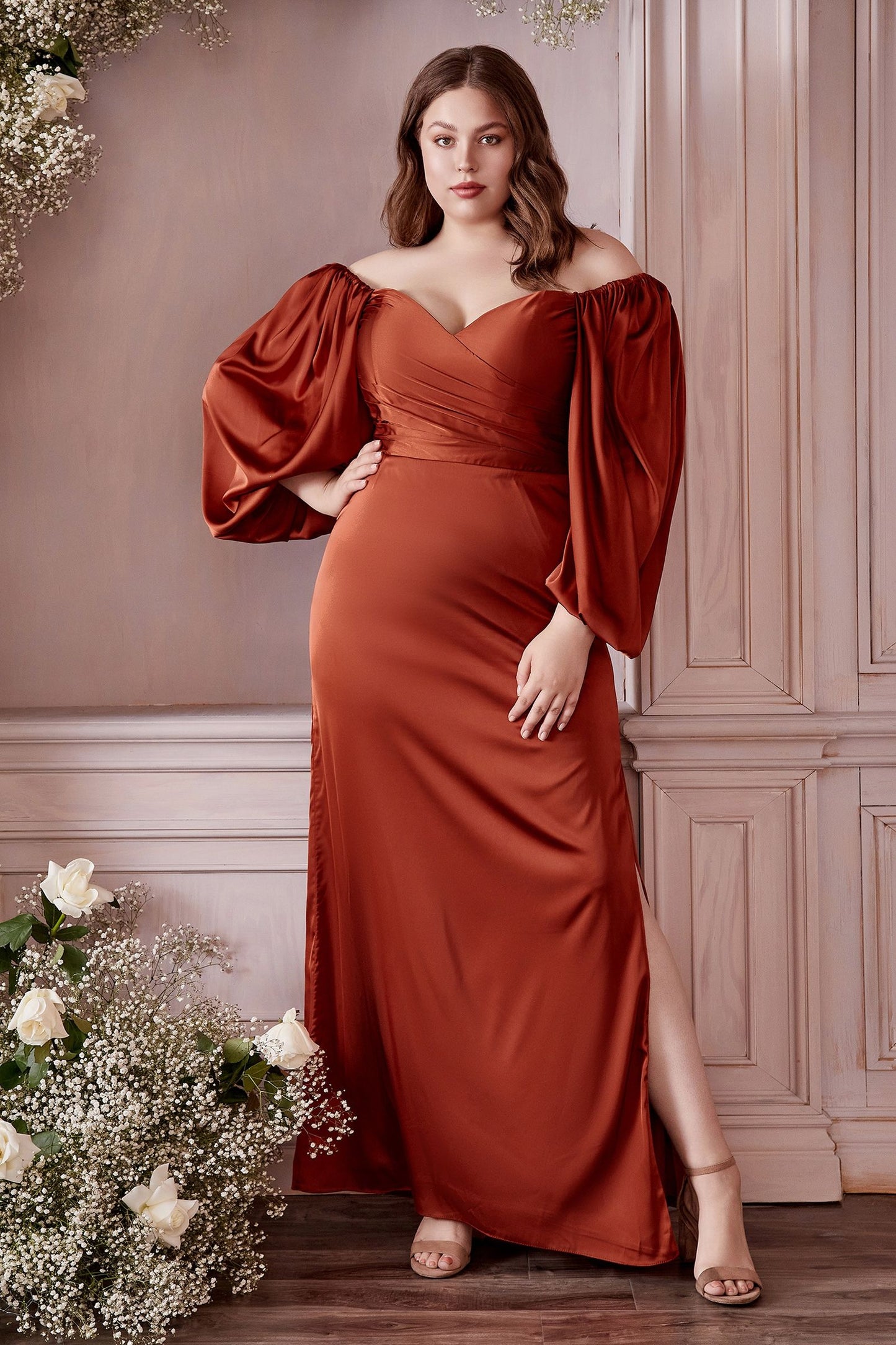 Soft Satin Long Sleeve Curve Dress