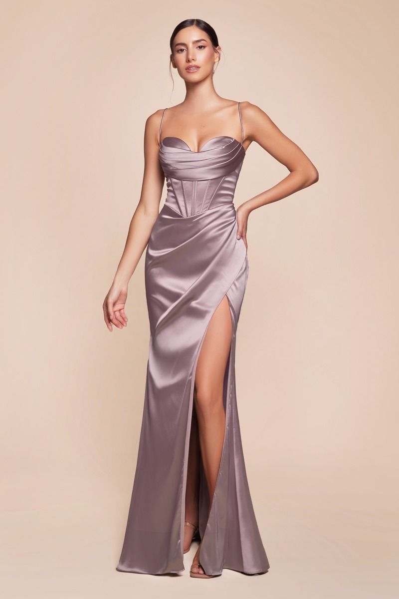 Corset Pleated Satin Gown