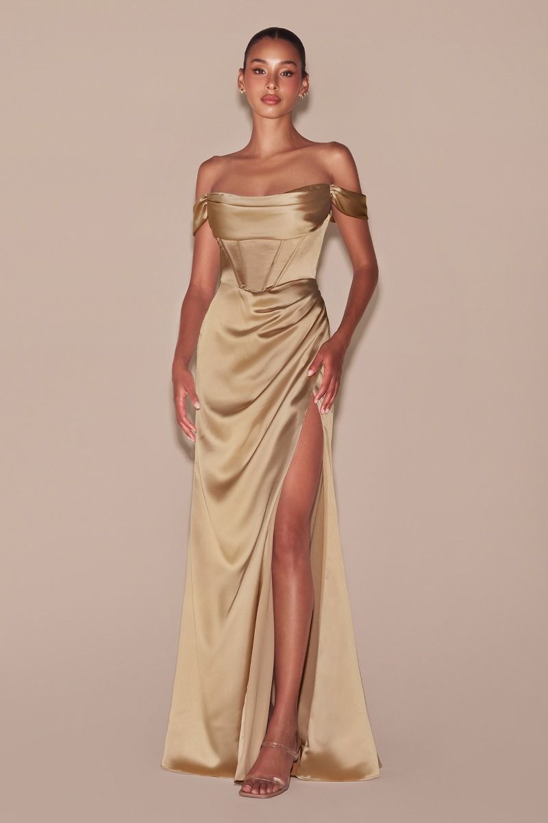 Satin Off The Shoulder Corset Gown