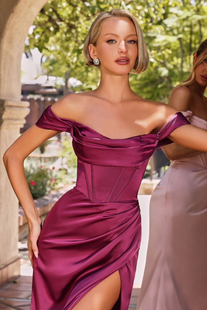 Satin Off The Shoulder Corset Gown