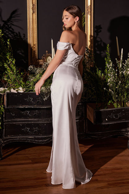 Satin Off The Shoulder Corset Off White Gown