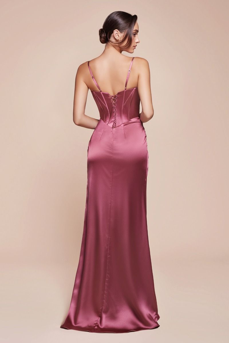 Fitted Satin Bustier Draped Gown