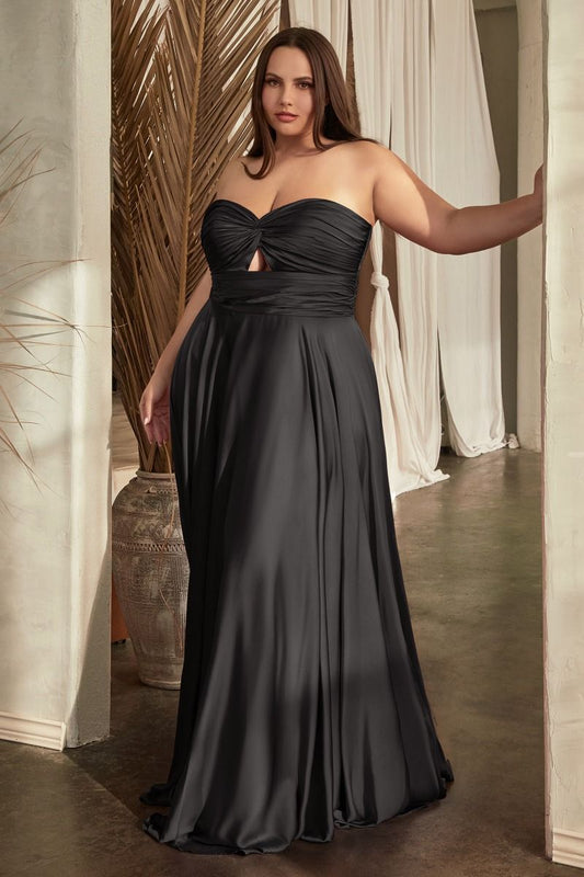 Satin Strapless Keyhole A-Line Dress