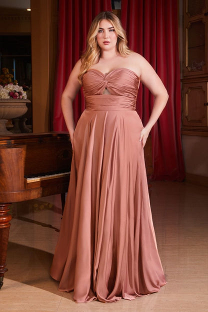 Satin Strapless Keyhole A-Line Dress