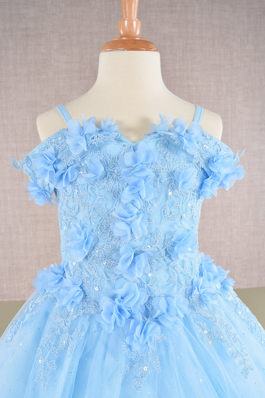 3D Floral Applique Embellished Glitter Embroidery Mesh Kids Dress