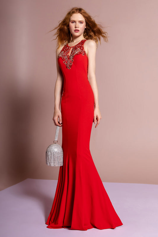 Floor Length Rome Jersey Dress with Jewel Emblished Neckline