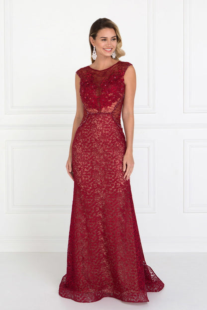 Lace EmbeLace Mermaid Long Dress with Beads and Jewels Embellished